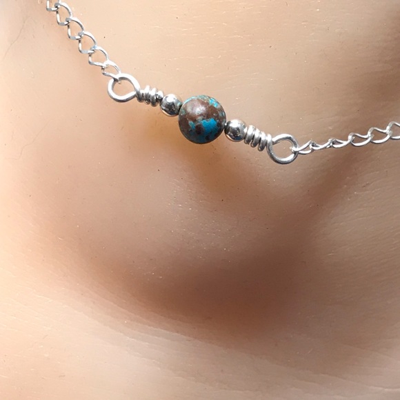 Blue Lace Agate Ankle Bracelet- Blue Crazy Lace Agate Anklet - Picture 4 of 6